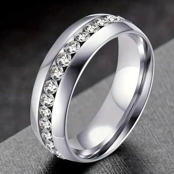 Silvery Crystal Men's Ring sz 10 - Picture 2 of 9